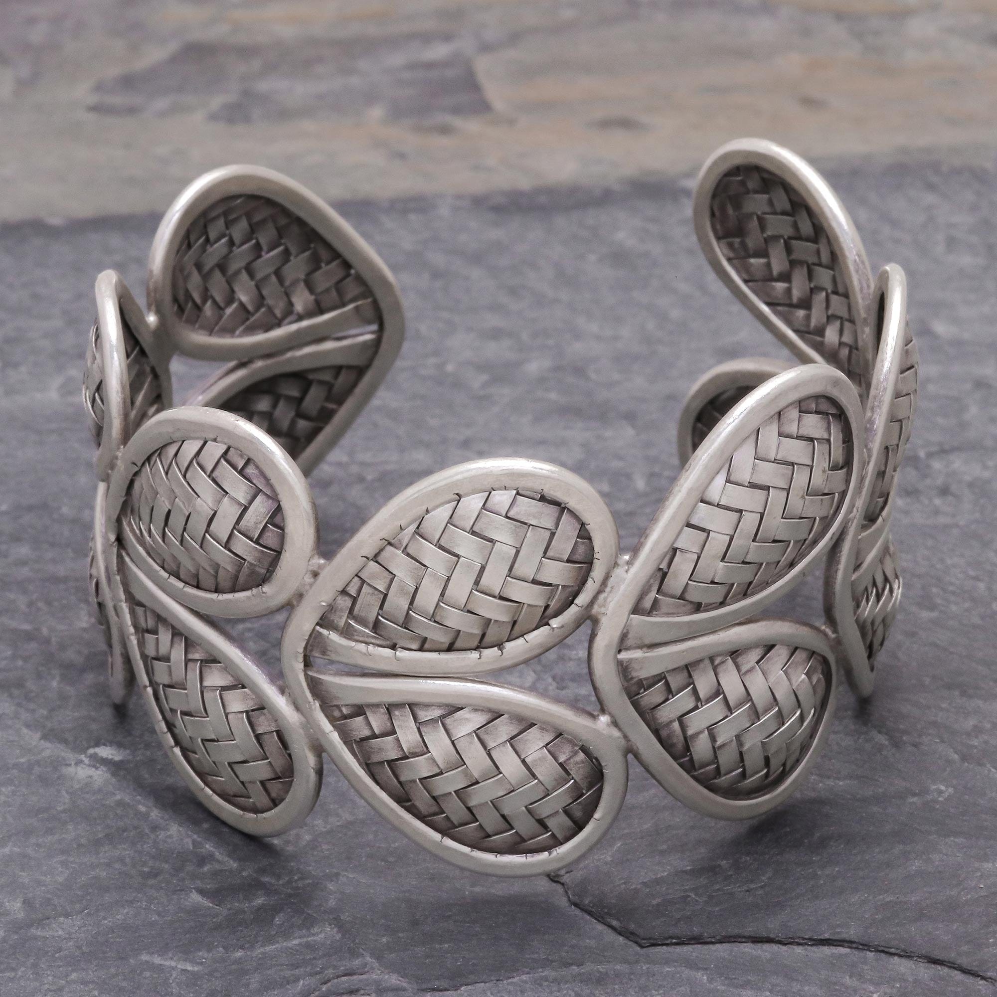 Woven Heart Shape 950 Silver Cuff Bracelet - Woven Hearts