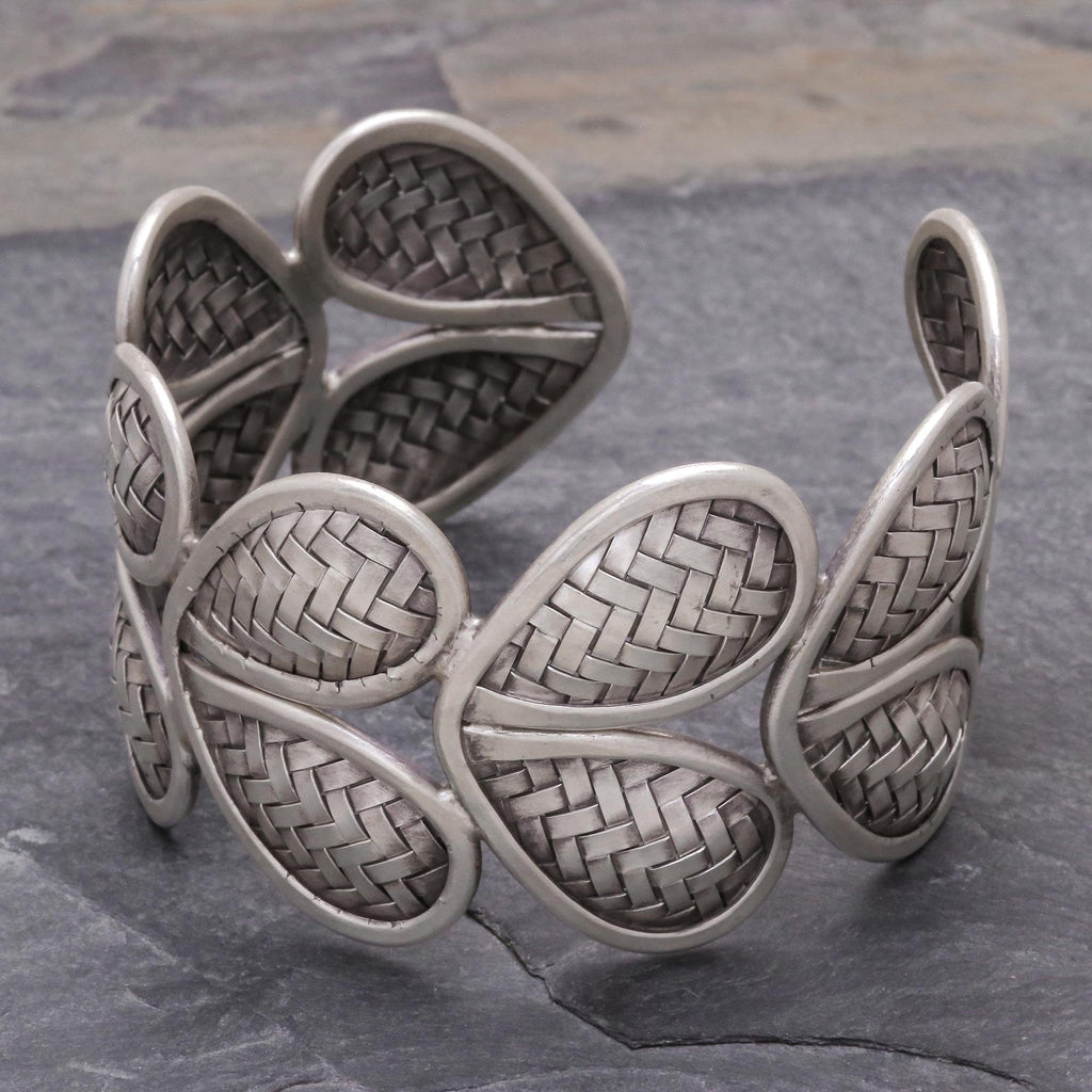 Woven Heart Shape 950 Silver Cuff Bracelet - Woven Hearts