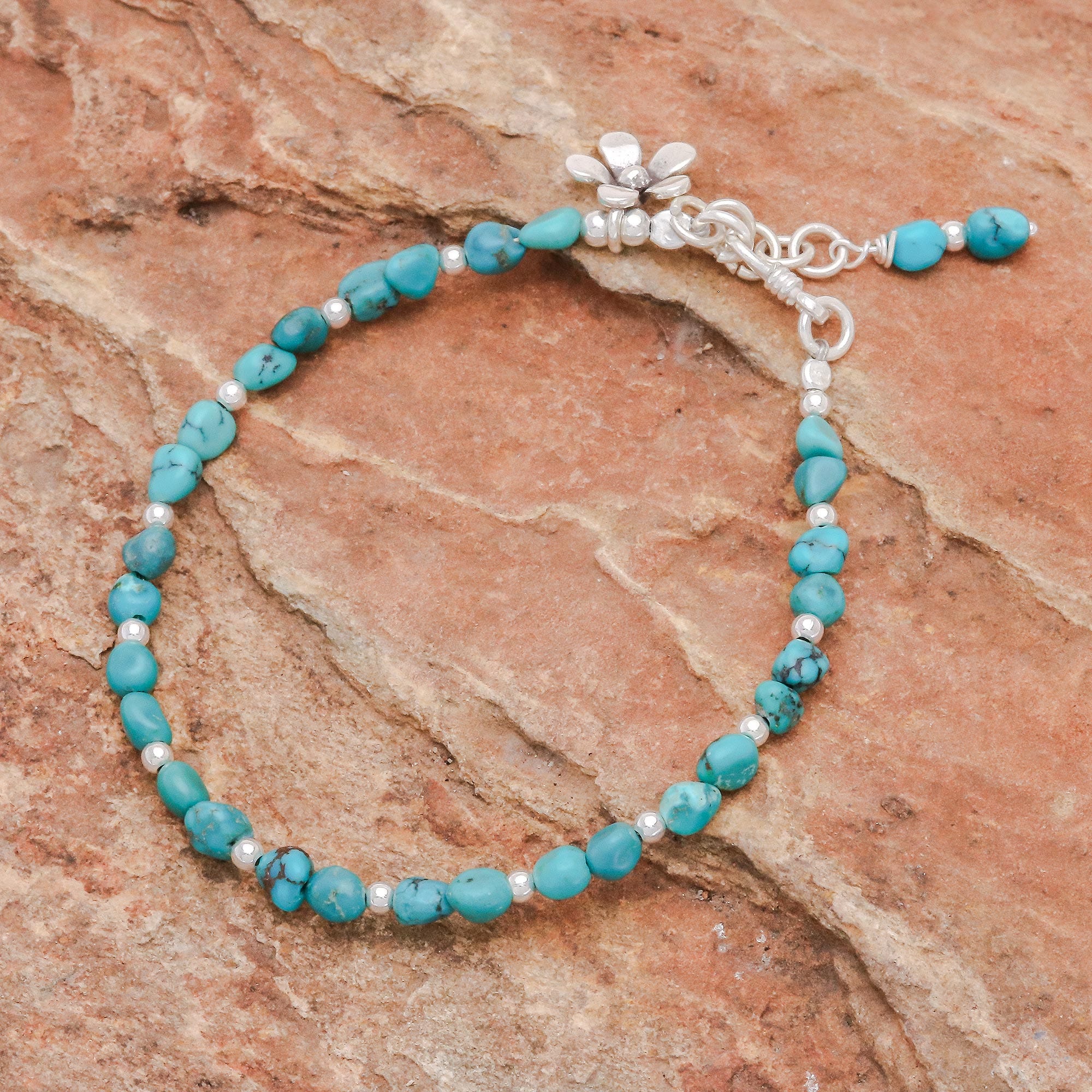 Sterling Silver and Reconstituted Turquoise Bracelet - Sea Flower