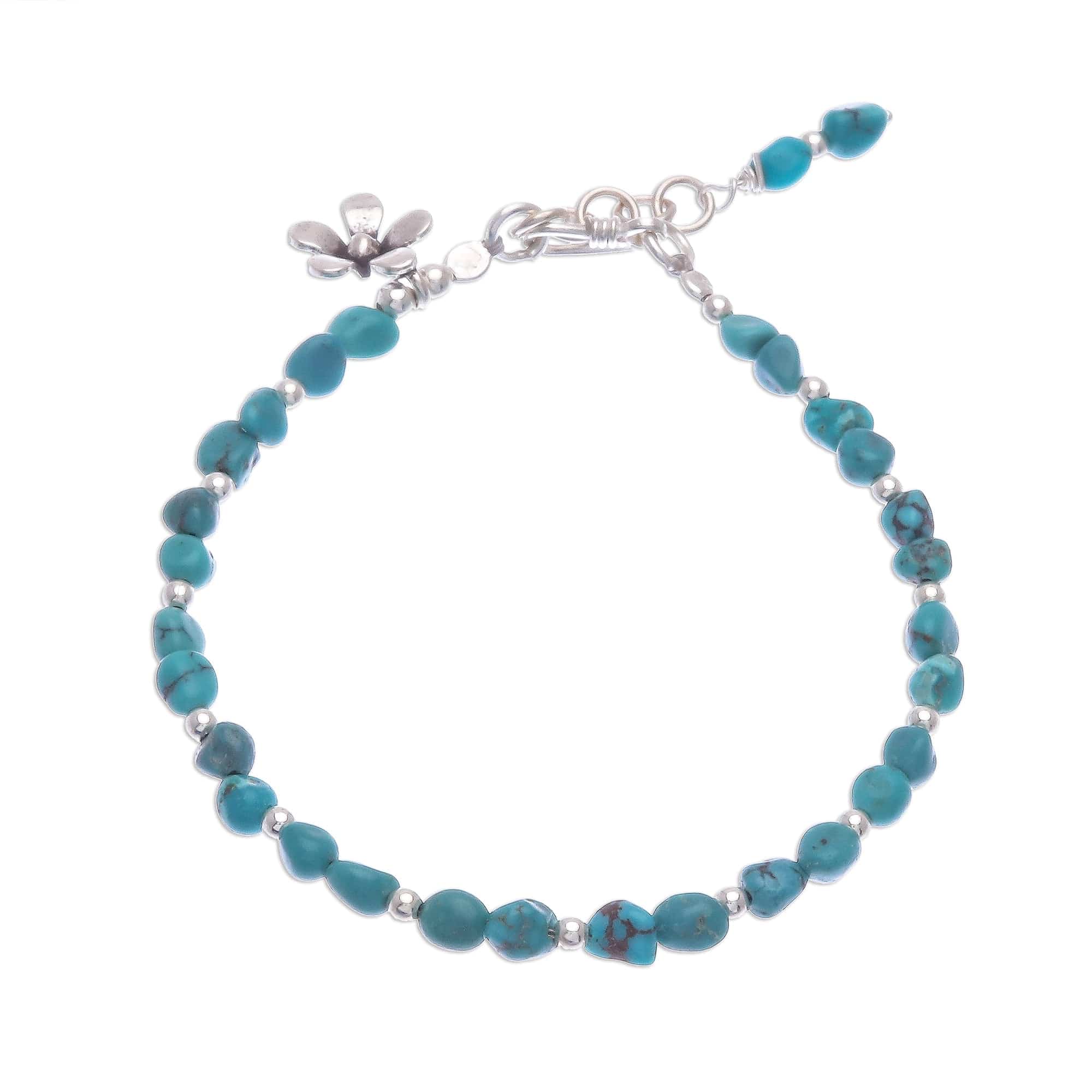 Sterling Silver and Reconstituted Turquoise Bracelet - Sea Flower