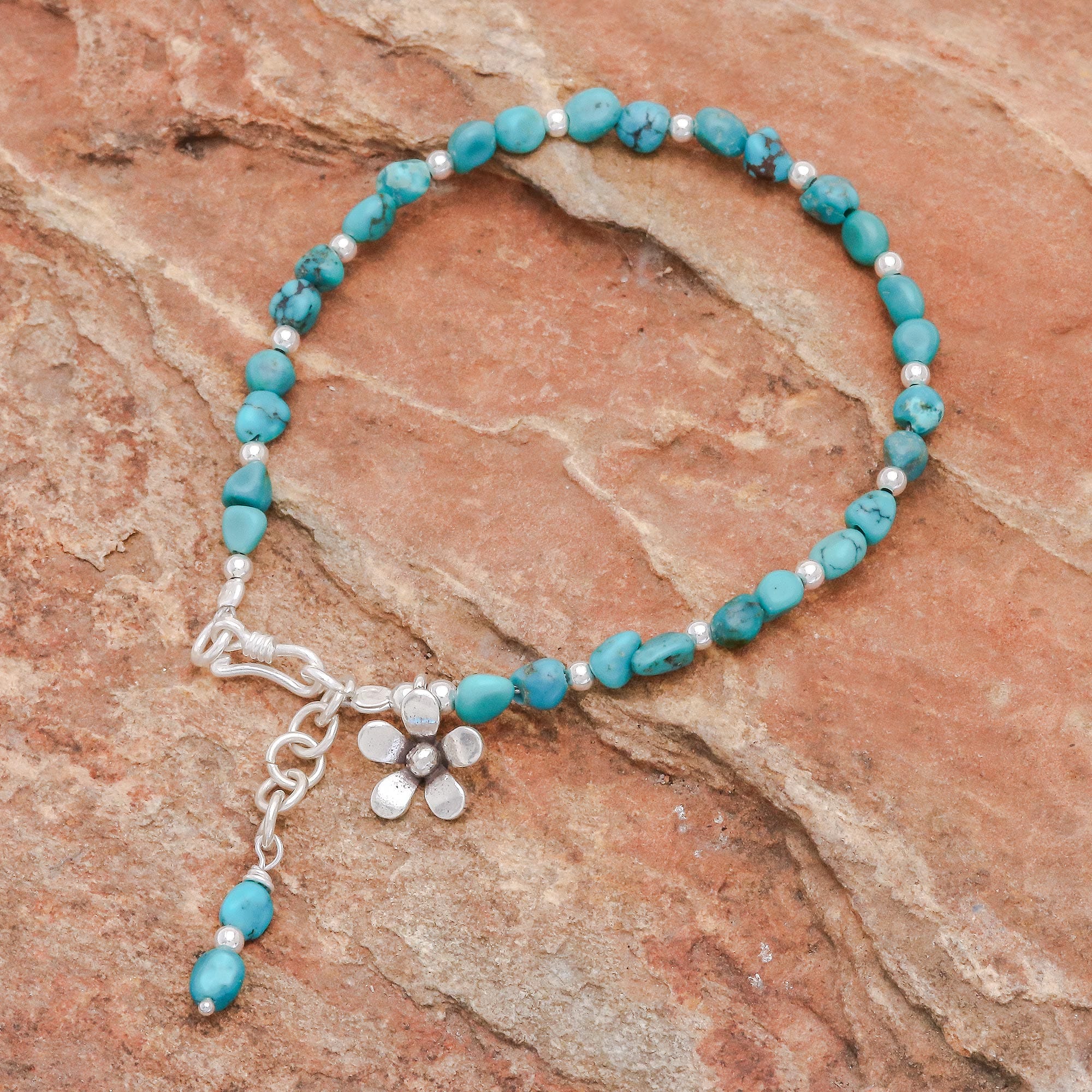 Sterling Silver and Reconstituted Turquoise Bracelet - Sea Flower