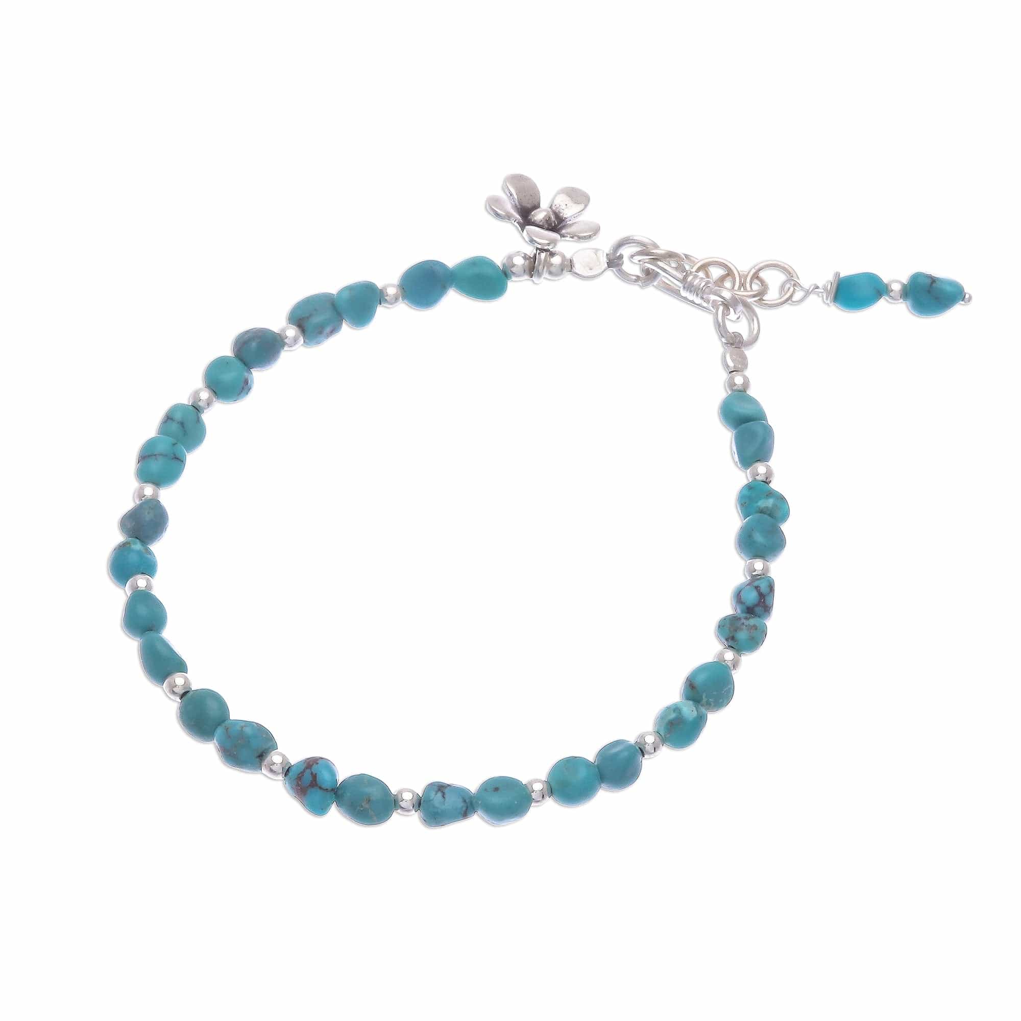 Sterling Silver and Reconstituted Turquoise Bracelet - Sea Flower