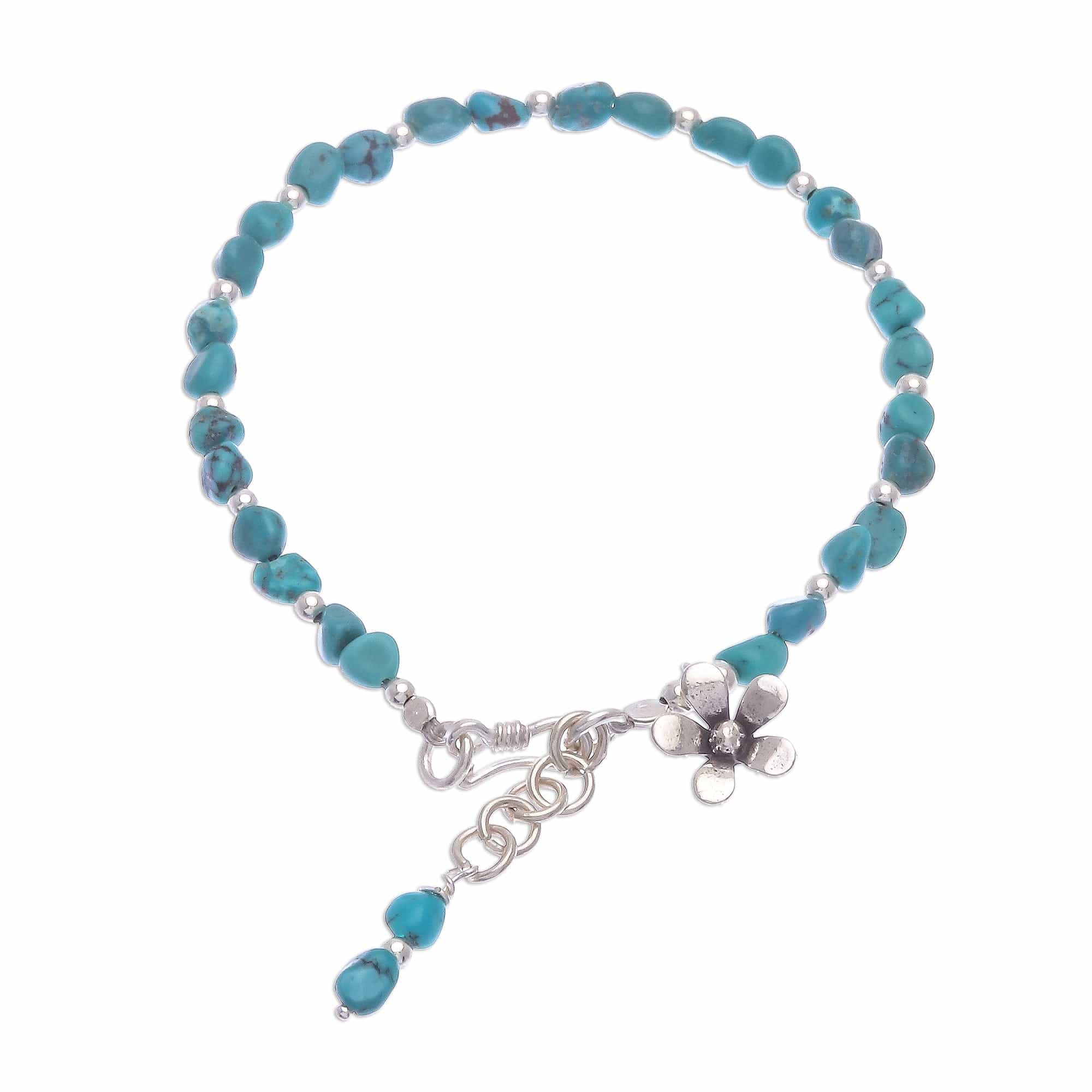 Sterling Silver and Reconstituted Turquoise Bracelet - Sea Flower