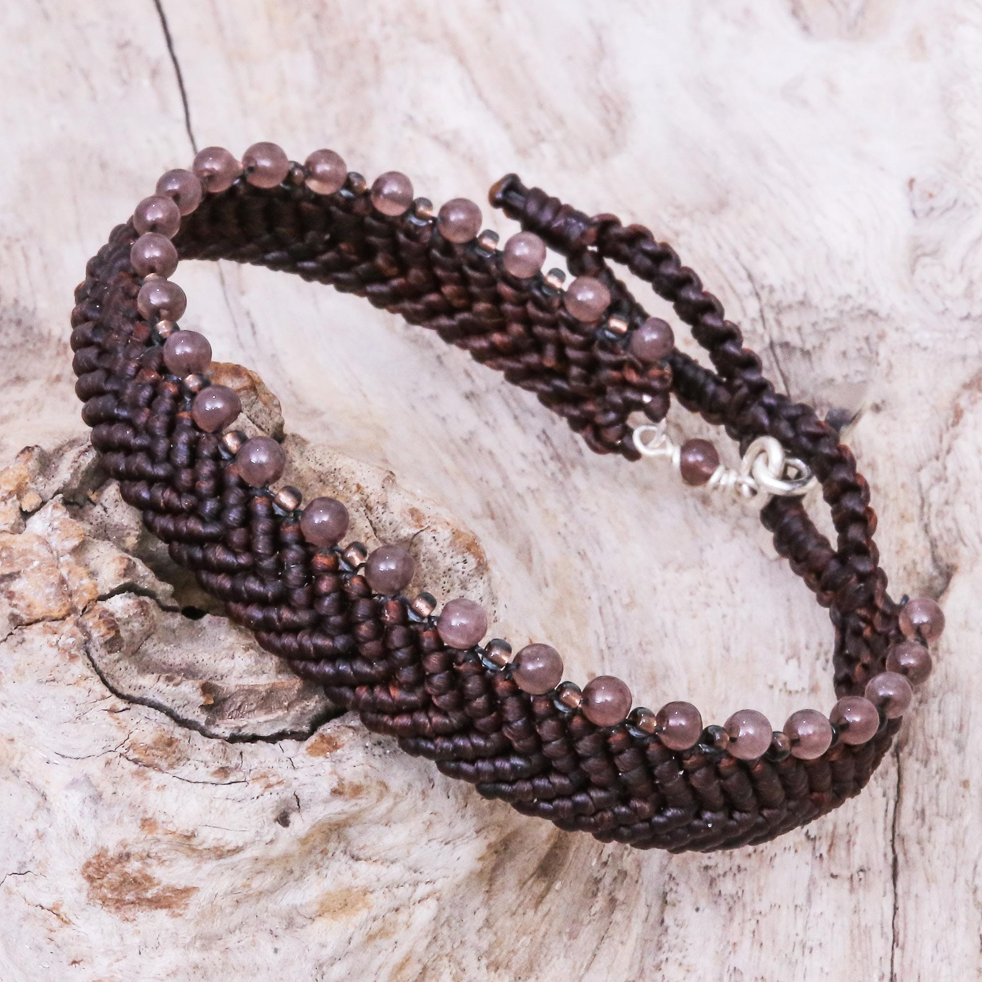 Brown Macrame Wristband Bracelet with Quartz - Marquee in Dark Brown