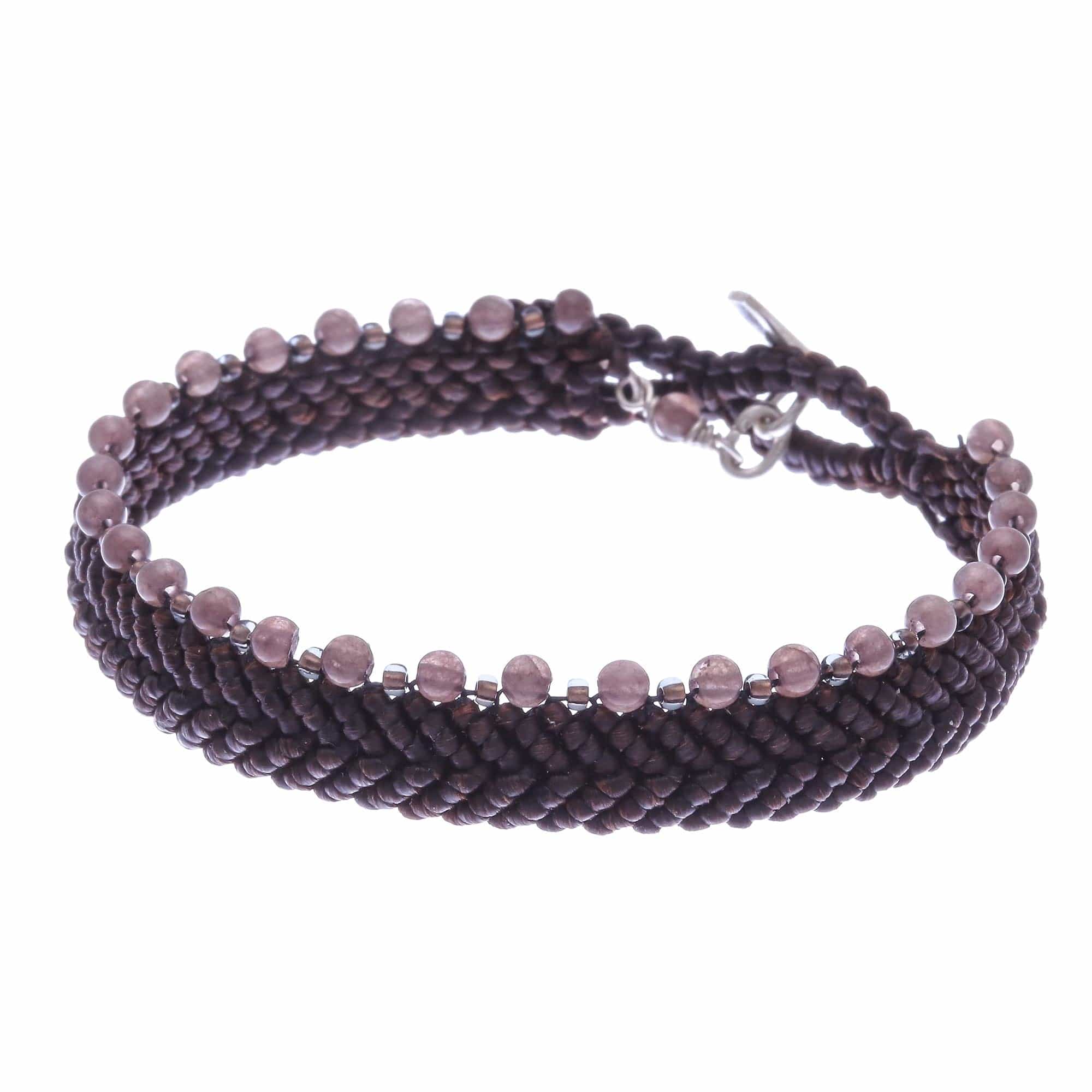 Brown Macrame Wristband Bracelet with Quartz - Marquee in Dark Brown