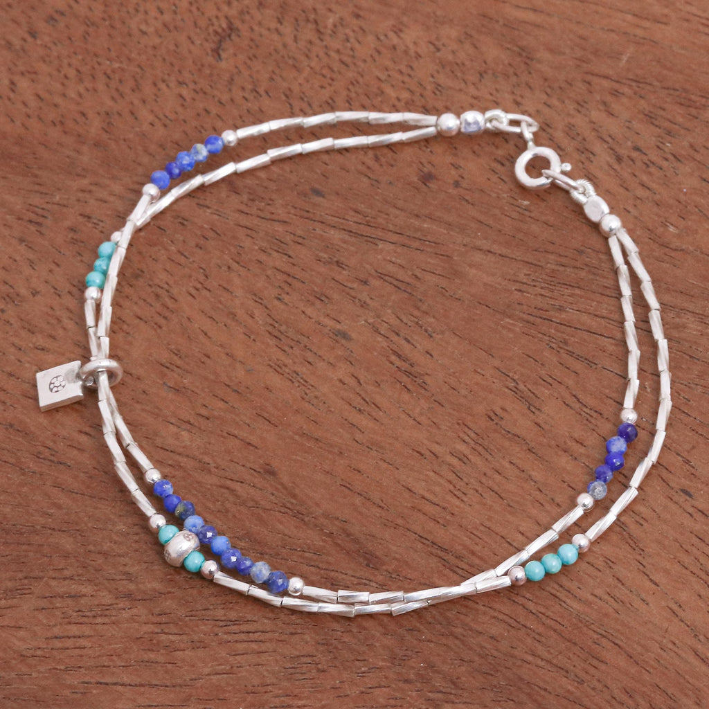 Lapis Lazuli and Karen Silver Charm Bracelet - Delicate Sea