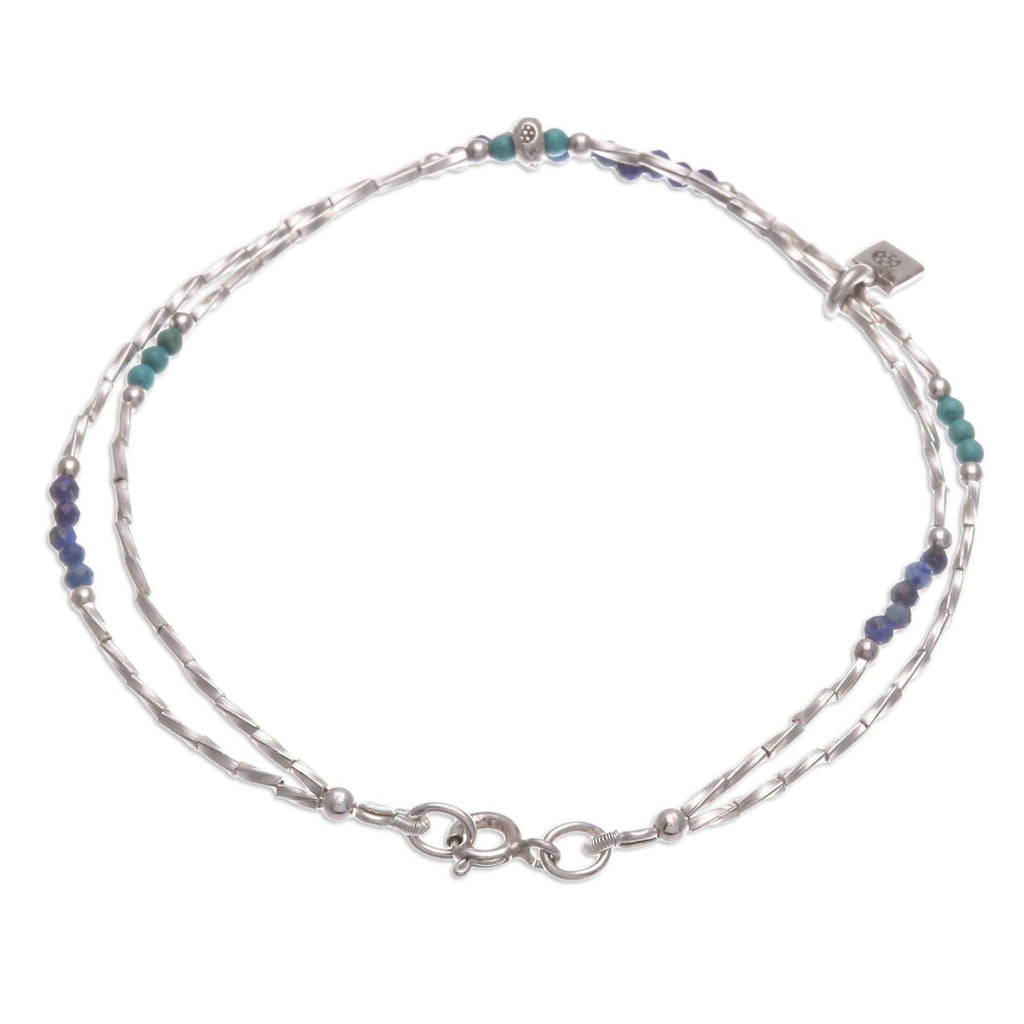 Lapis Lazuli and Karen Silver Charm Bracelet - Delicate Sea