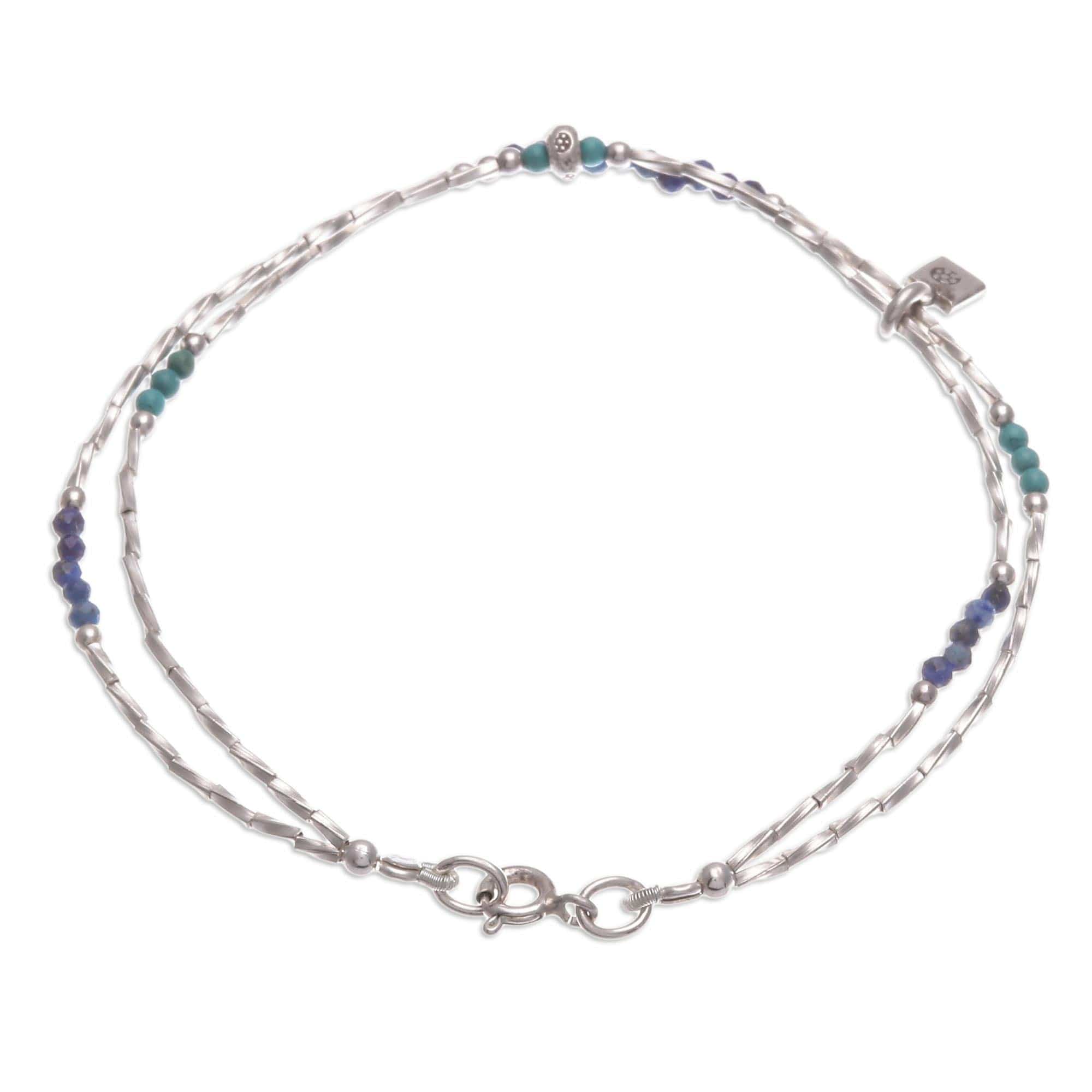 Lapis Lazuli and Karen Silver Charm Bracelet - Delicate Sea