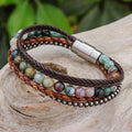 Unisex Agate and Leather Beaded Bracelet - Natural Hue