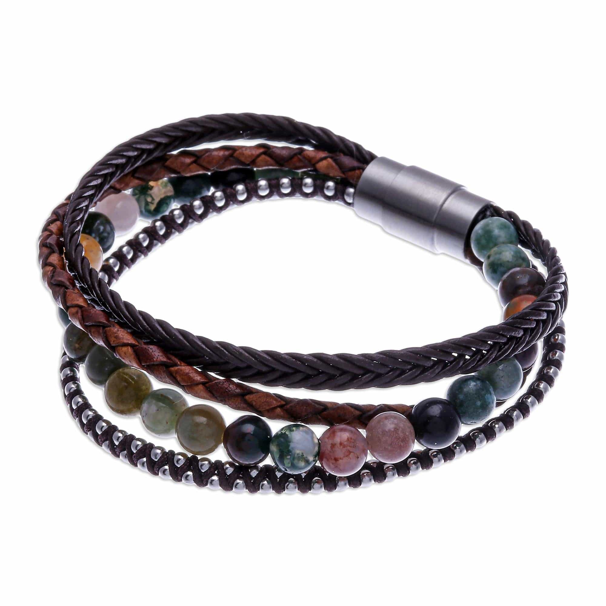 Unisex Agate and Leather Beaded Bracelet - Natural Hue