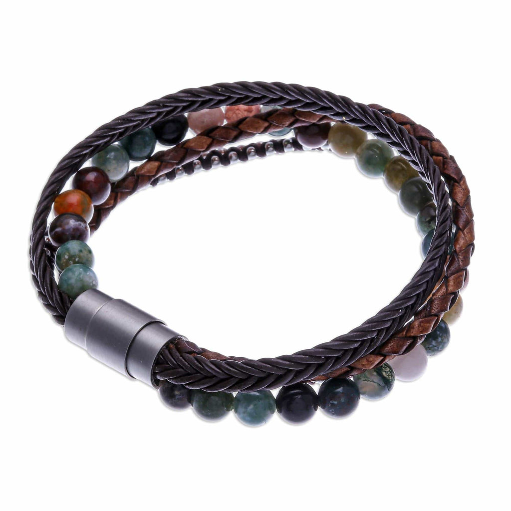 Unisex Agate and Leather Beaded Bracelet - Natural Hue