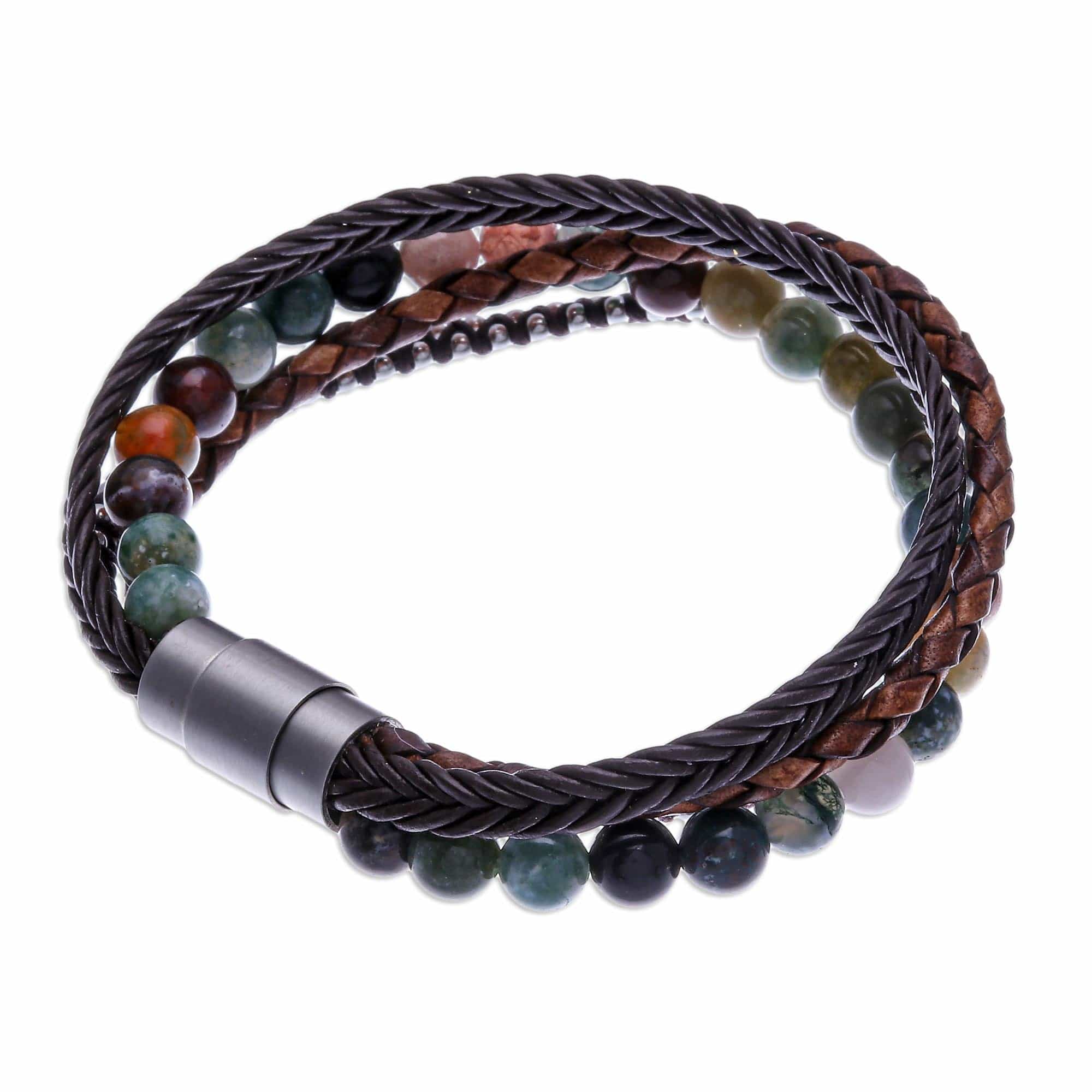 Unisex Agate and Leather Beaded Bracelet - Natural Hue