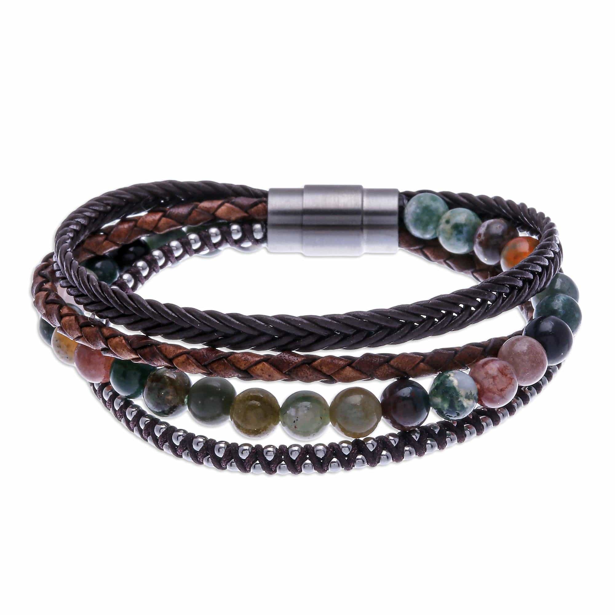 Unisex Agate and Leather Beaded Bracelet - Natural Hue