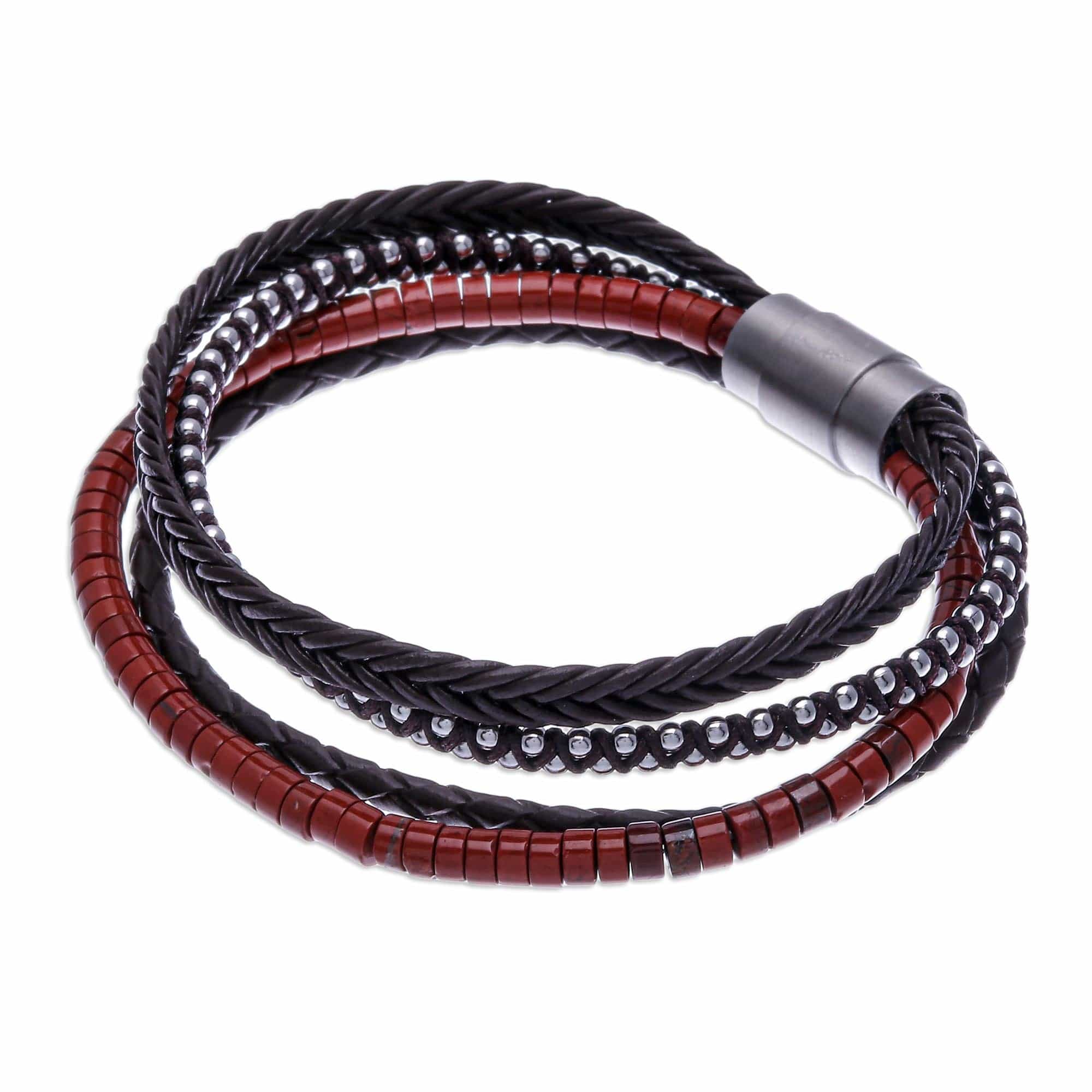 Thai Leather and Jasper Beaded Bracelet - Southern Holiday