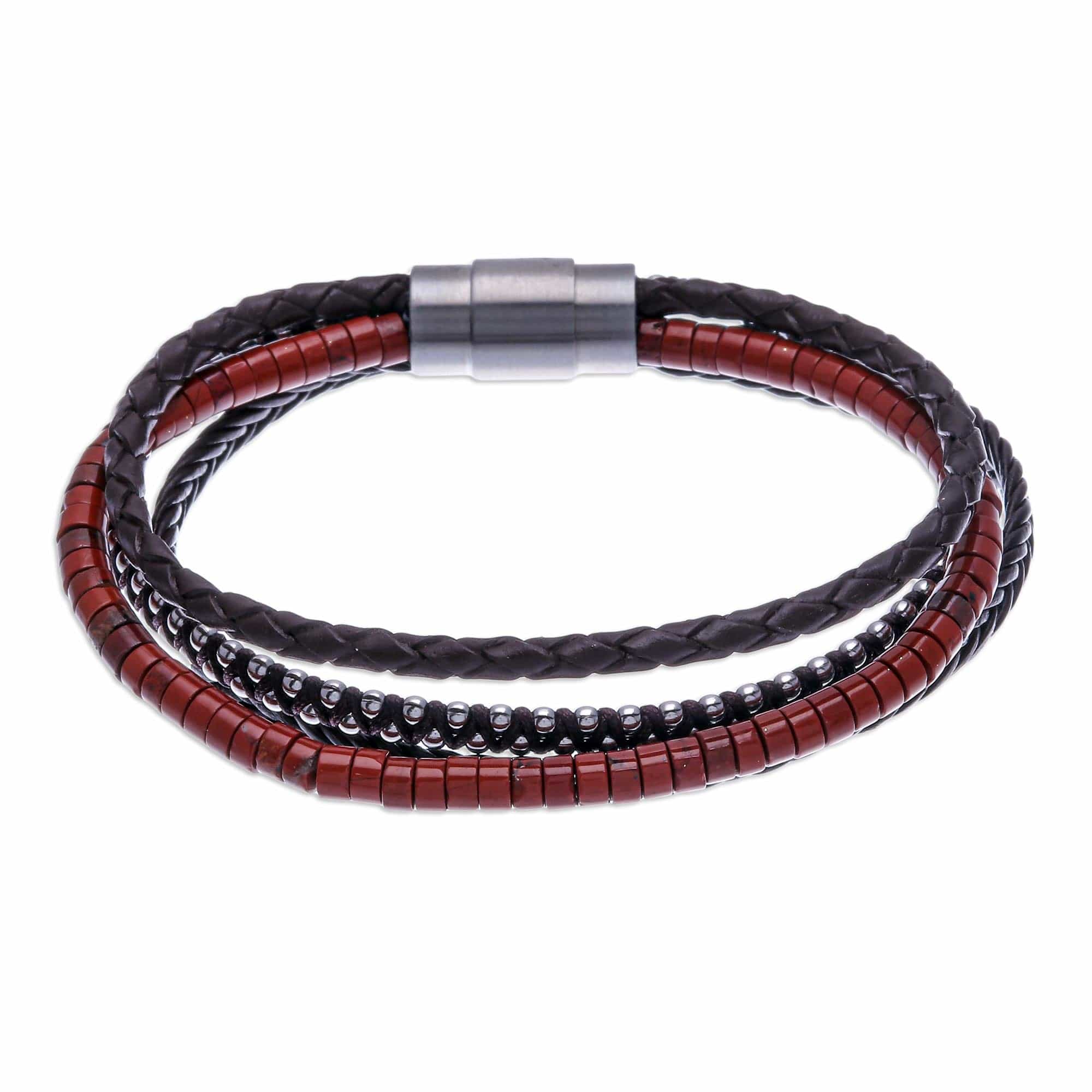 Thai Leather and Jasper Beaded Bracelet - Southern Holiday