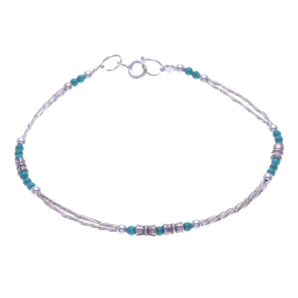 Hand Crafted Sterling Silver Beaded Bracelet - Spiral Jetty in Blue-Green