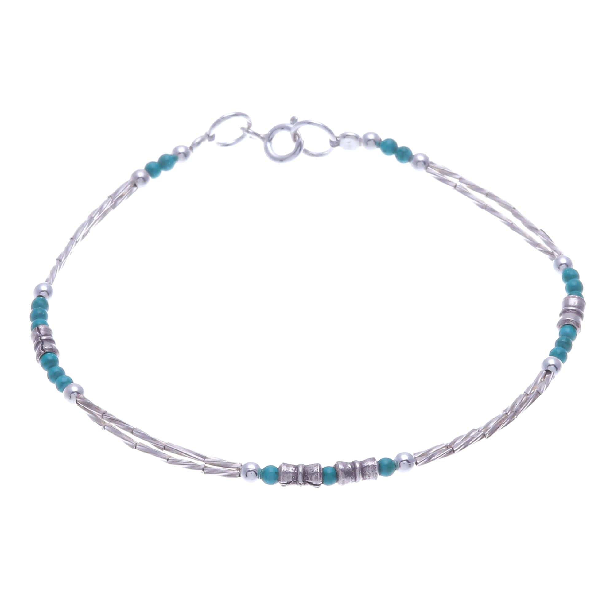 Hand Crafted Sterling Silver Beaded Bracelet - Spiral Jetty in Blue-Green