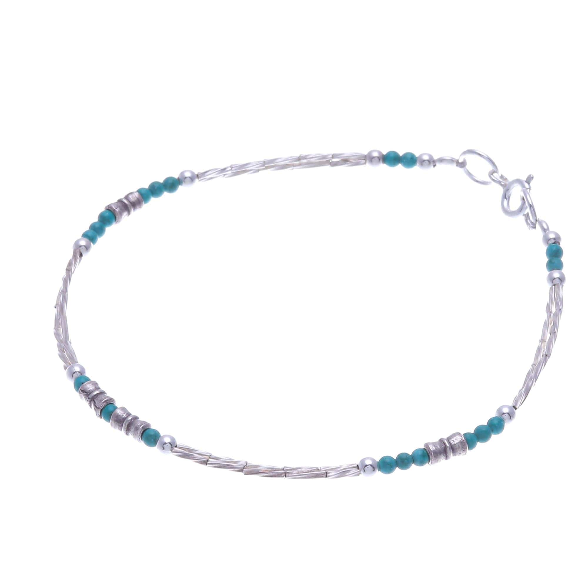 Hand Crafted Sterling Silver Beaded Bracelet - Spiral Jetty in Blue-Green