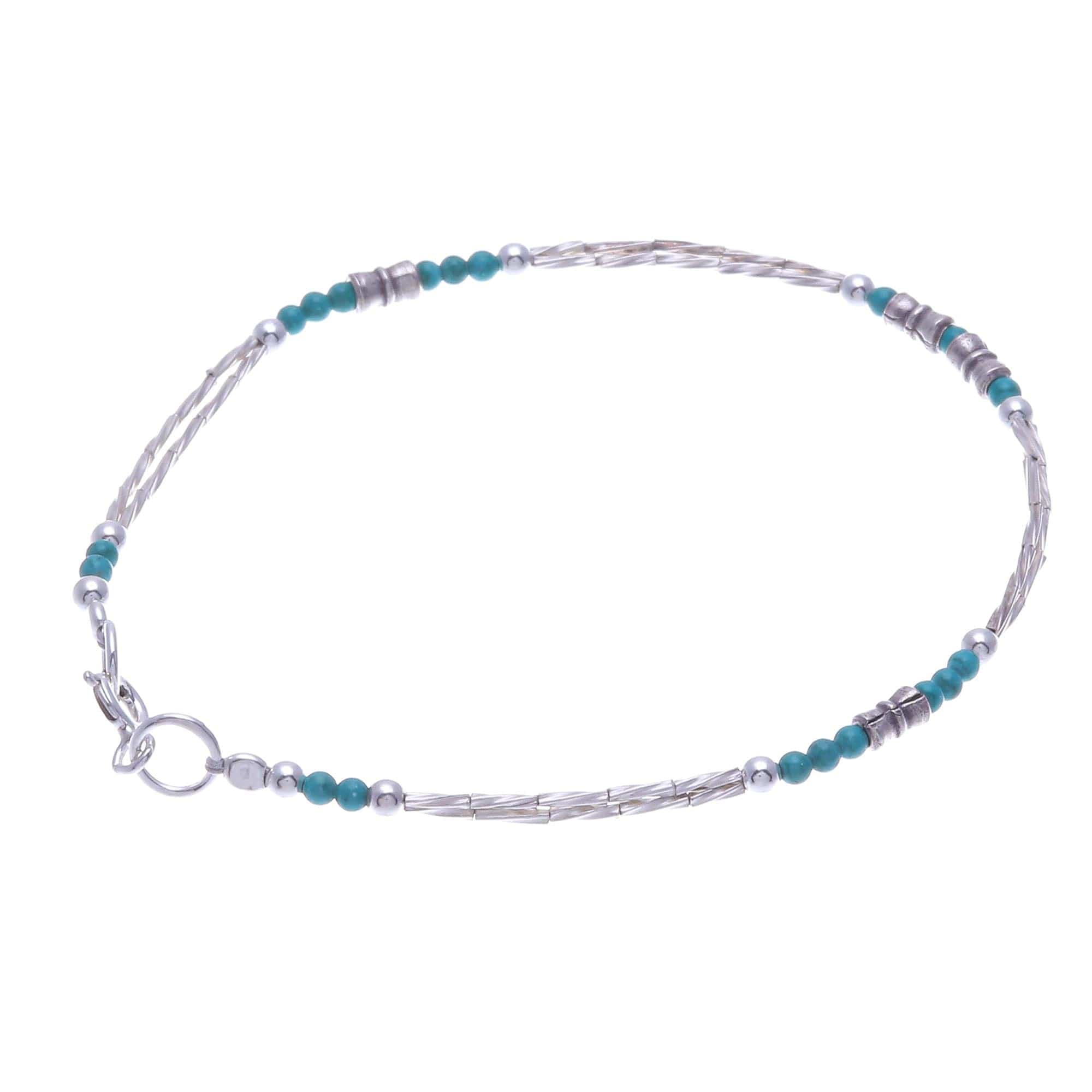Hand Crafted Sterling Silver Beaded Bracelet - Spiral Jetty in Blue-Green
