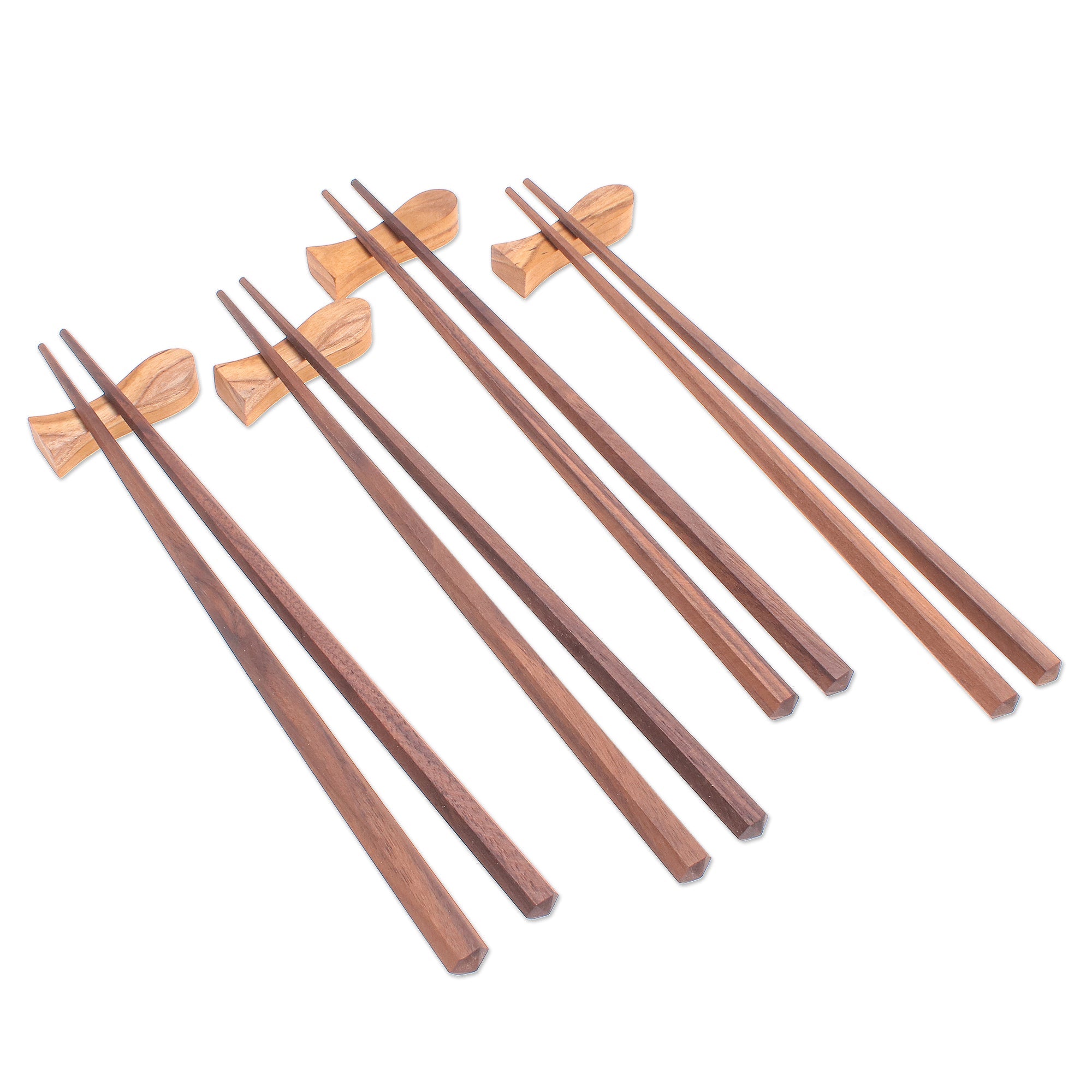 Set of 4 Teak Wood Chopsticks with Fish-Shaped Rests - Little Fish Dinner