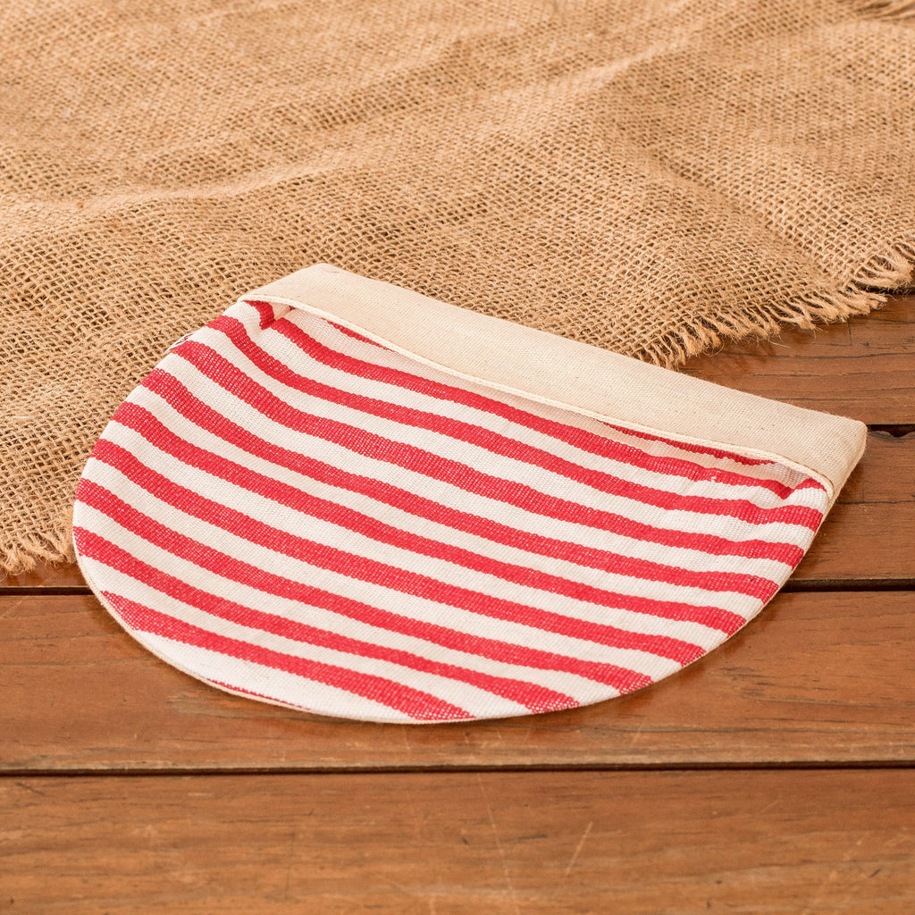 Handwoven Cotton Tortilla Warmer with Red & White Stripes - Fire