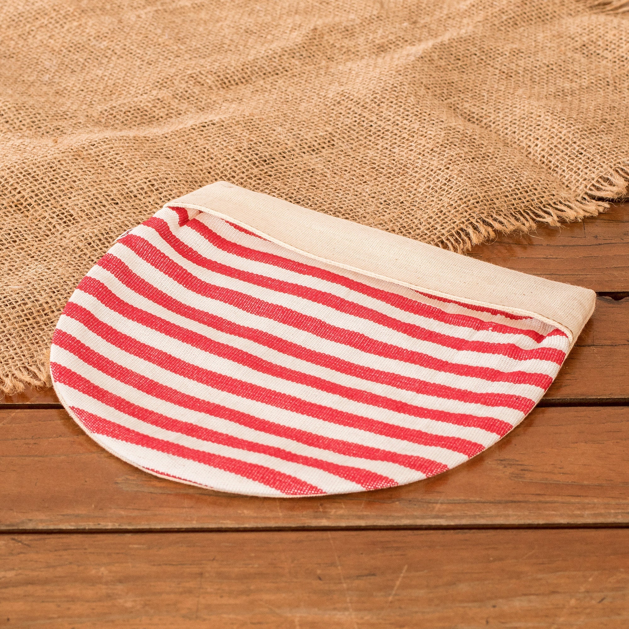 Handwoven Cotton Tortilla Warmer with Red & White Stripes - Fire