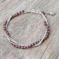 Red-Toned Natural Garnet and Silver Beaded Charm Bracelet - My Lovely Day