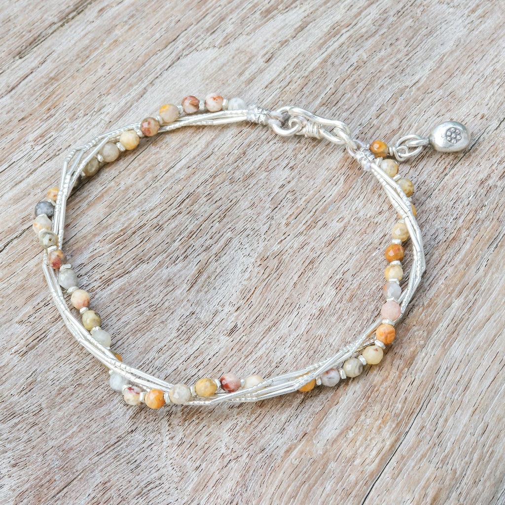 Warm-Toned Natural Jasper and Silver Beaded Charm Bracelet - My Courageous Day