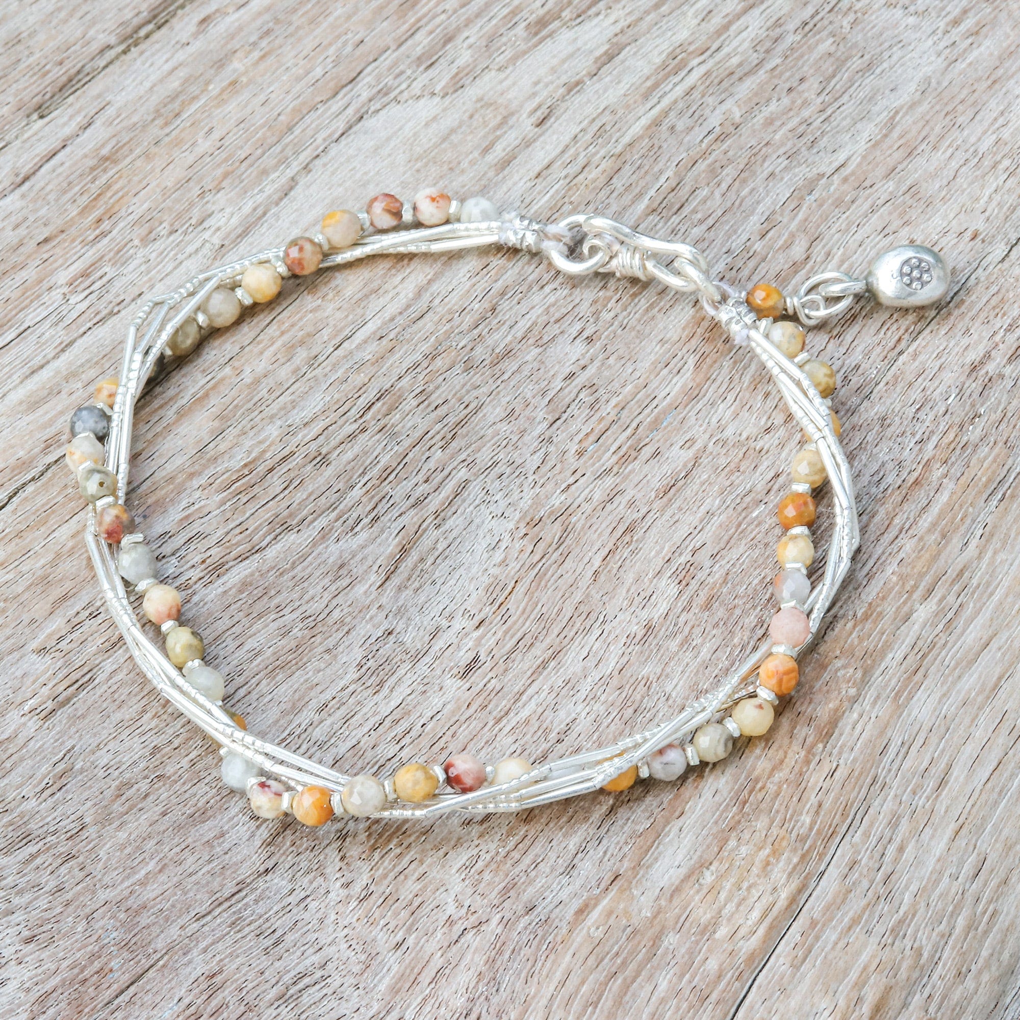 Warm-Toned Natural Jasper and Silver Beaded Charm Bracelet - My Courageous Day