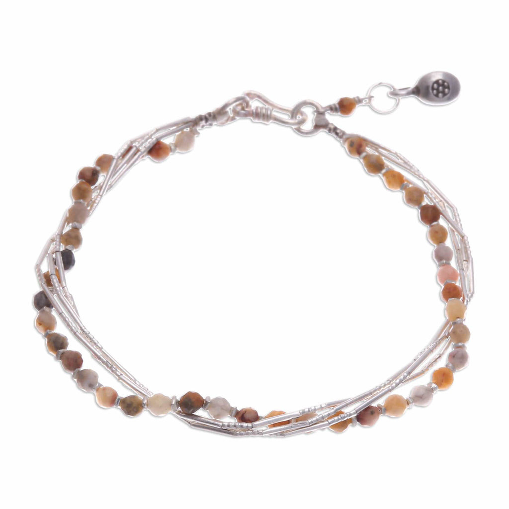 Warm-Toned Natural Jasper and Silver Beaded Charm Bracelet - My Courageous Day