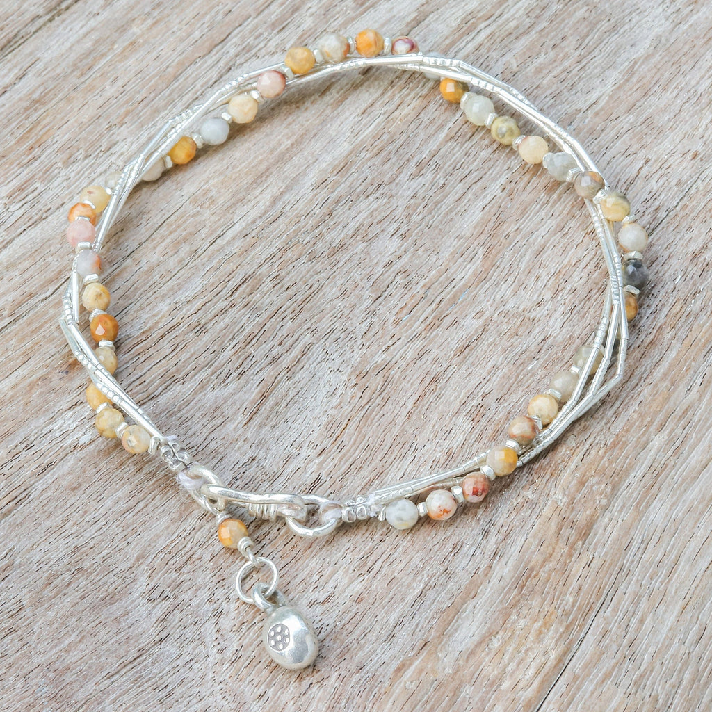 Warm-Toned Natural Jasper and Silver Beaded Charm Bracelet - My Courageous Day