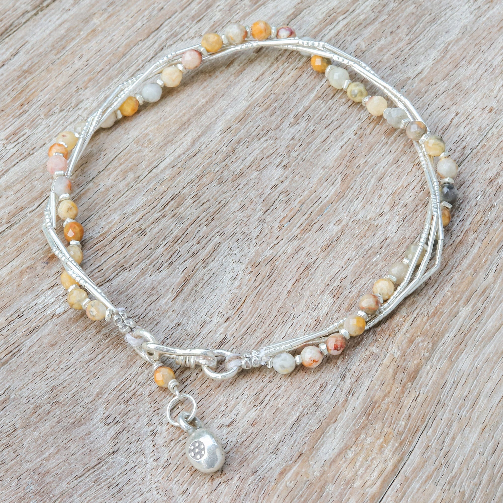 Warm-Toned Natural Jasper and Silver Beaded Charm Bracelet - My Courageous Day