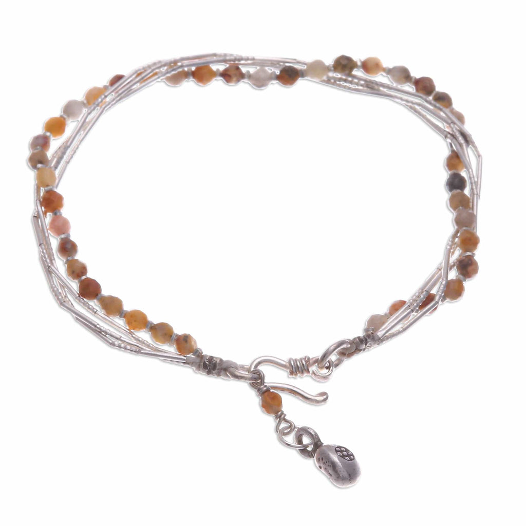 Warm-Toned Natural Jasper and Silver Beaded Charm Bracelet - My Courageous Day