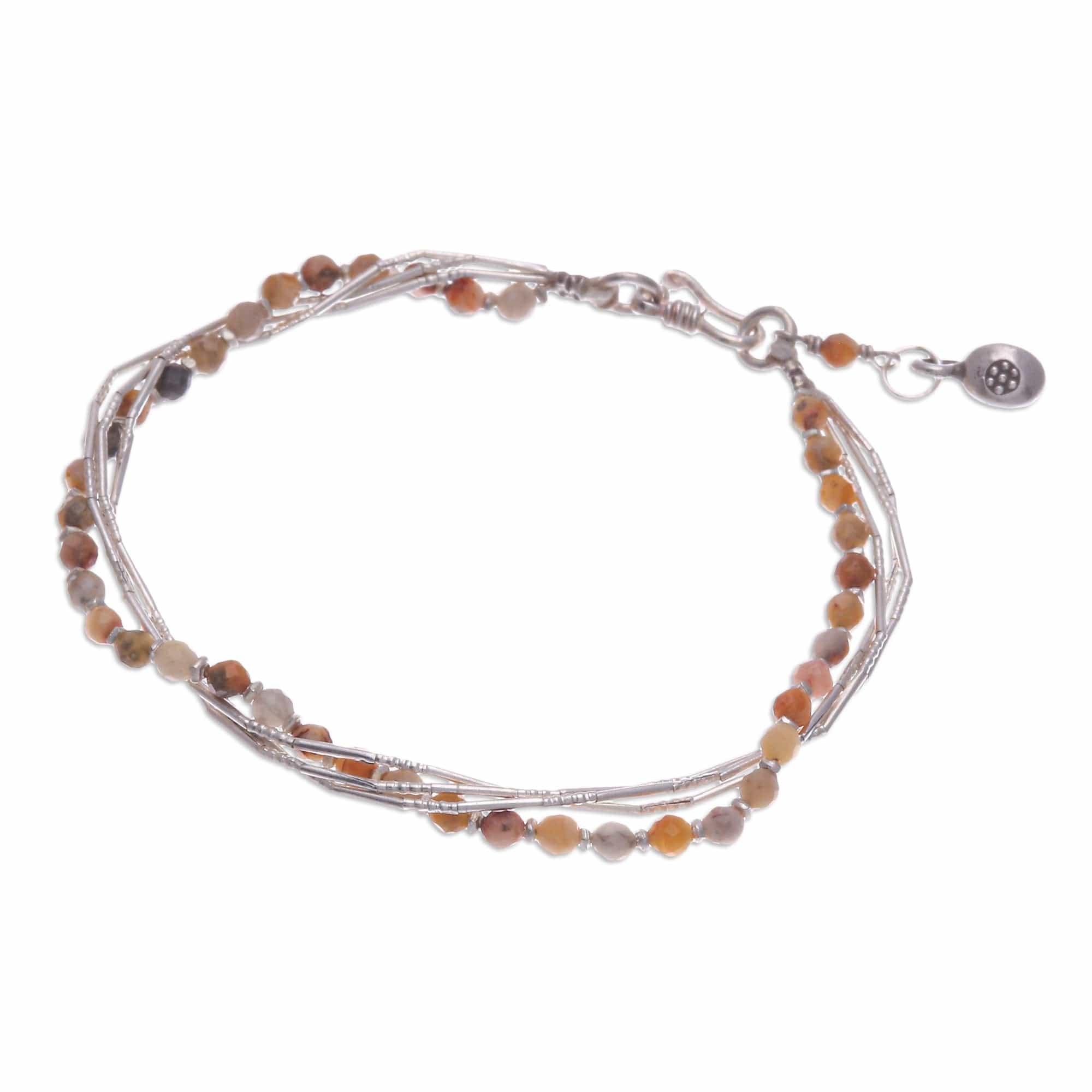 Warm-Toned Natural Jasper and Silver Beaded Charm Bracelet - My Courageous Day