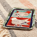 Bird-Themed Glazed Red and Turquoise Ceramic Platter - Poetry Birds