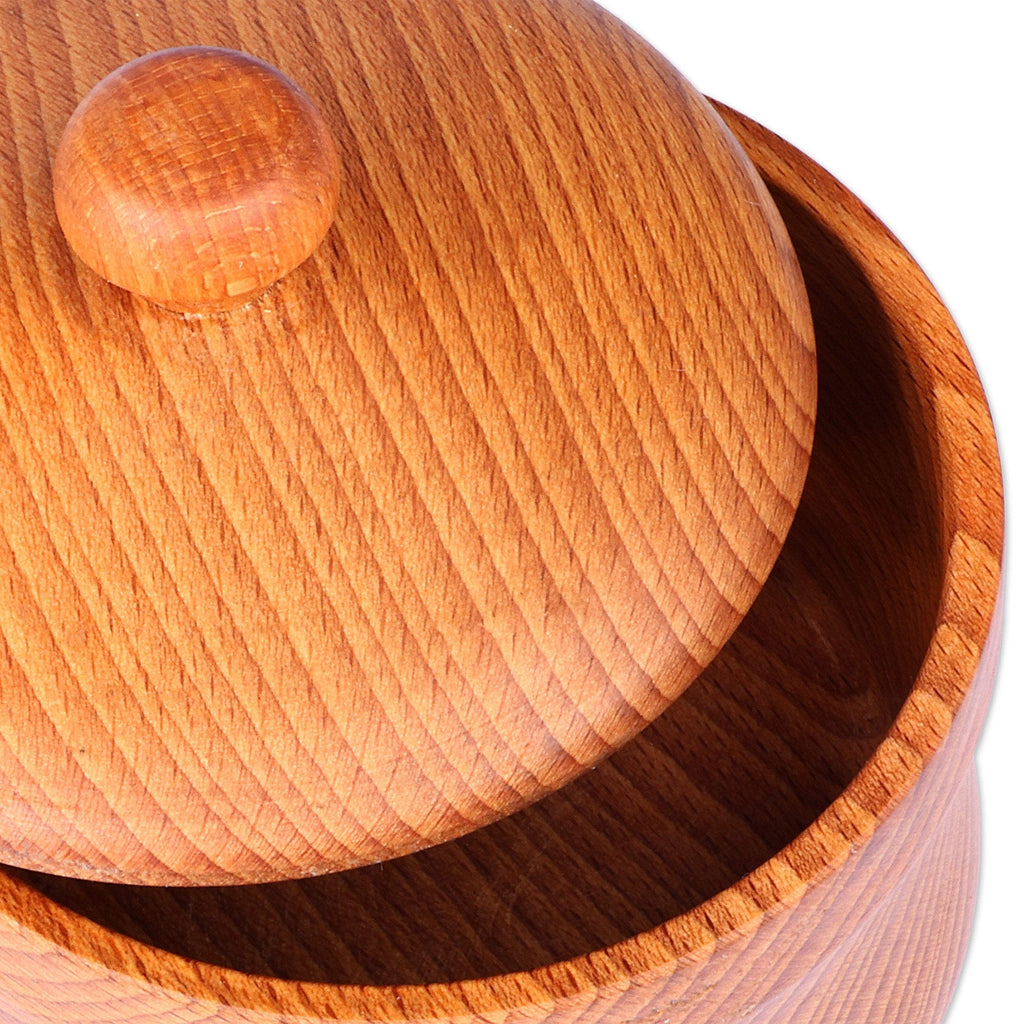 Hand-Carved Natural Brown Beechwood Sugar Bowl - Sweet Delight