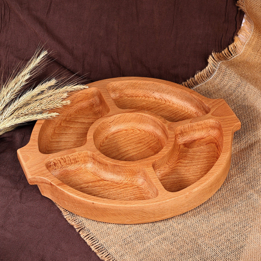 Hand-Carved Brown Beechwood Appetizer Platter from Armenia - Delicacies From the Woods