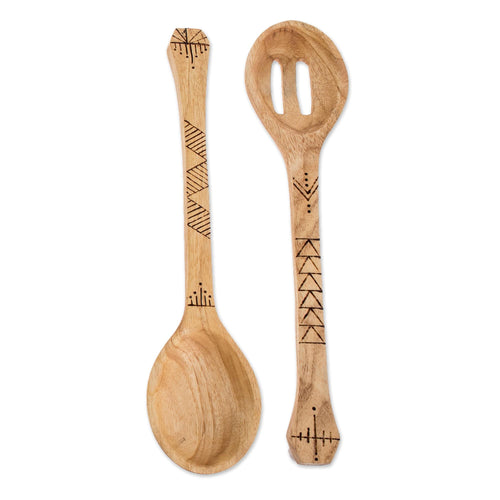 2 Reclaimed Wood Serving Spoons with Pyrography Designs - Culinary Seasoning