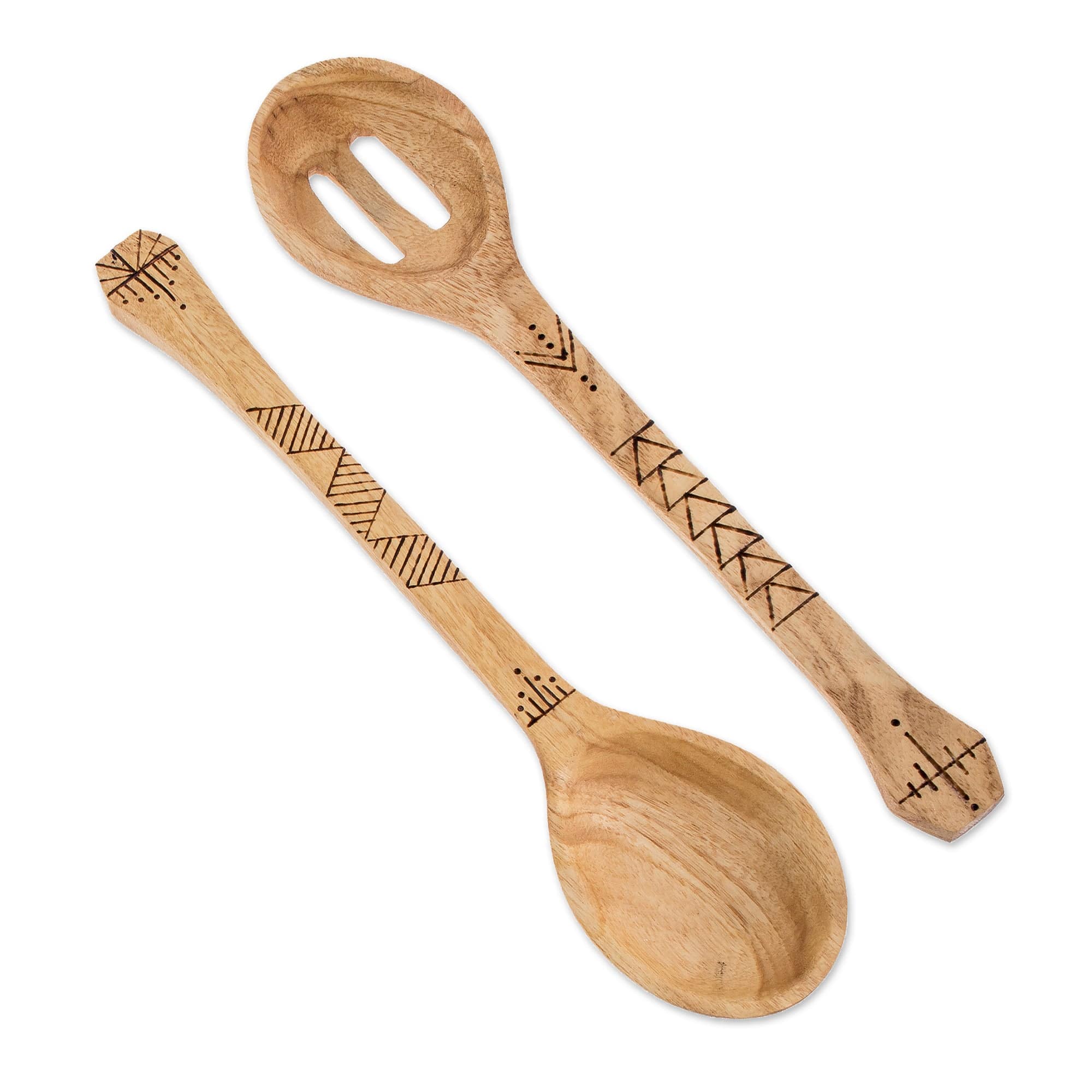 2 Reclaimed Wood Serving Spoons with Pyrography Designs - Culinary Seasoning