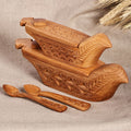 Set of 2 Hand-Carved Bird-Shaped Beechwood Condiment Bowls - Sylvan Delight