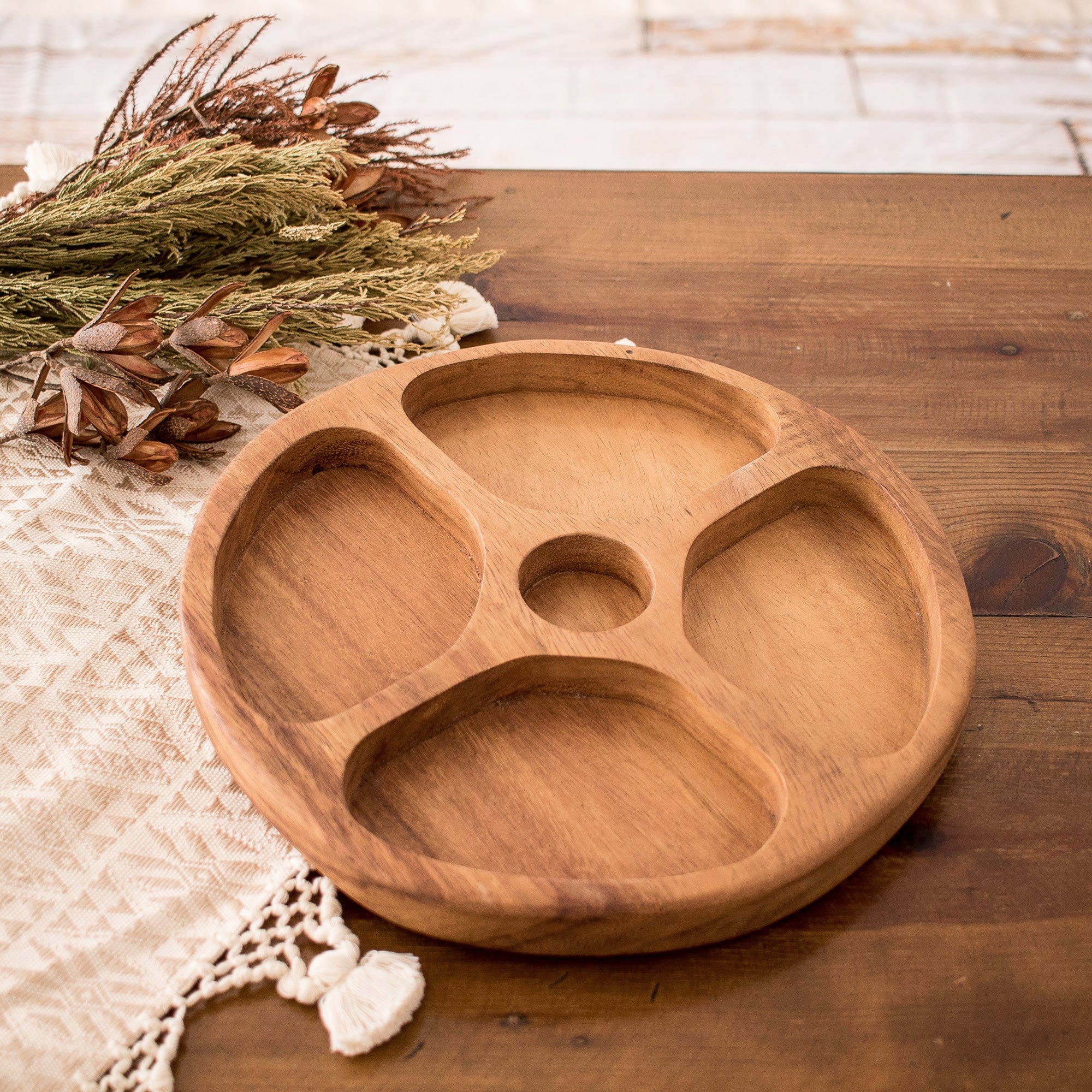 Handcrafted Wood Appetizer Platter with Four Compartments - Let Us Share