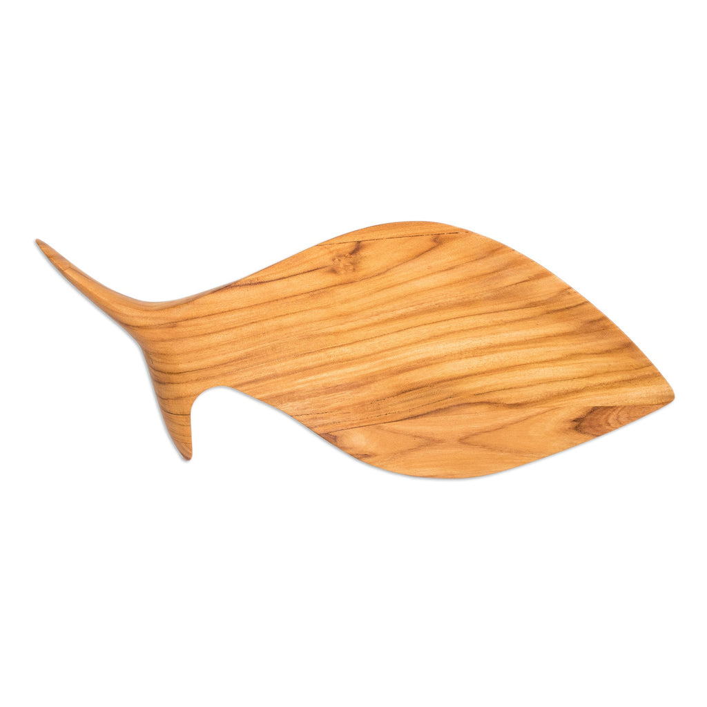 Fish-Themed Eco-Friendly Hand-Carved Teak Wood Snack Plate - Time to Share
