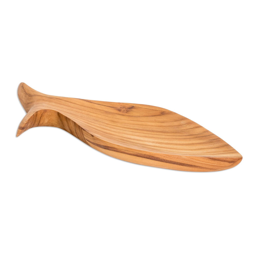 Fish-Themed Eco-Friendly Hand-Carved Teak Wood Snack Plate - Time to Share