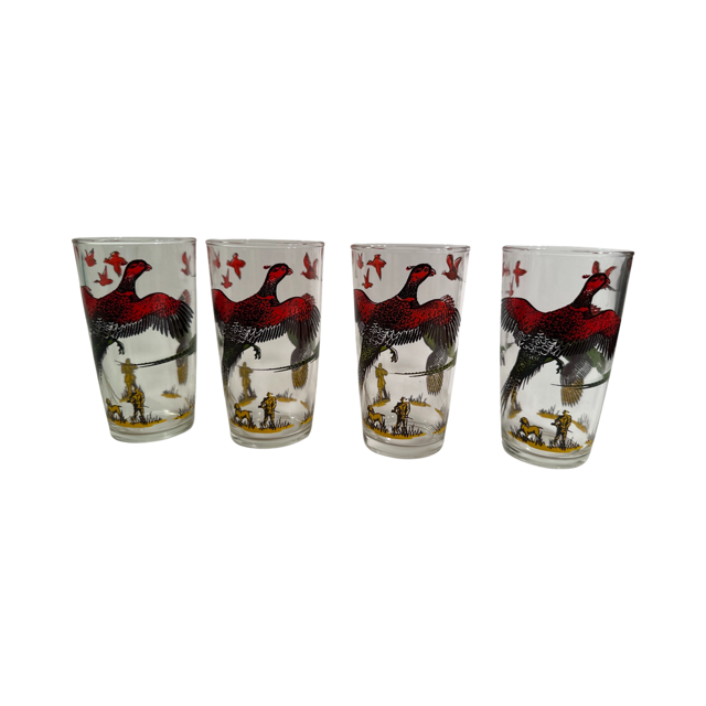 Hazel Atlas Mid-Century Pheasant Glasses (Set of 4)