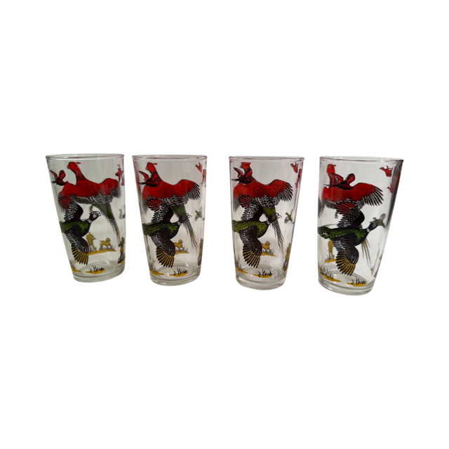 Hazel Atlas Mid-Century Pheasant Glasses (Set of 4)