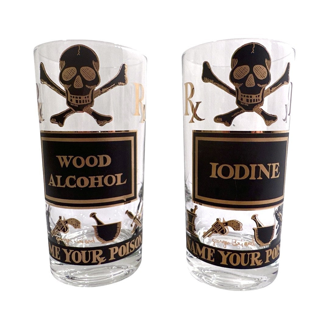 Georges Briard Signed Mid-Century Name Your Poison Glasses (Set of 4)