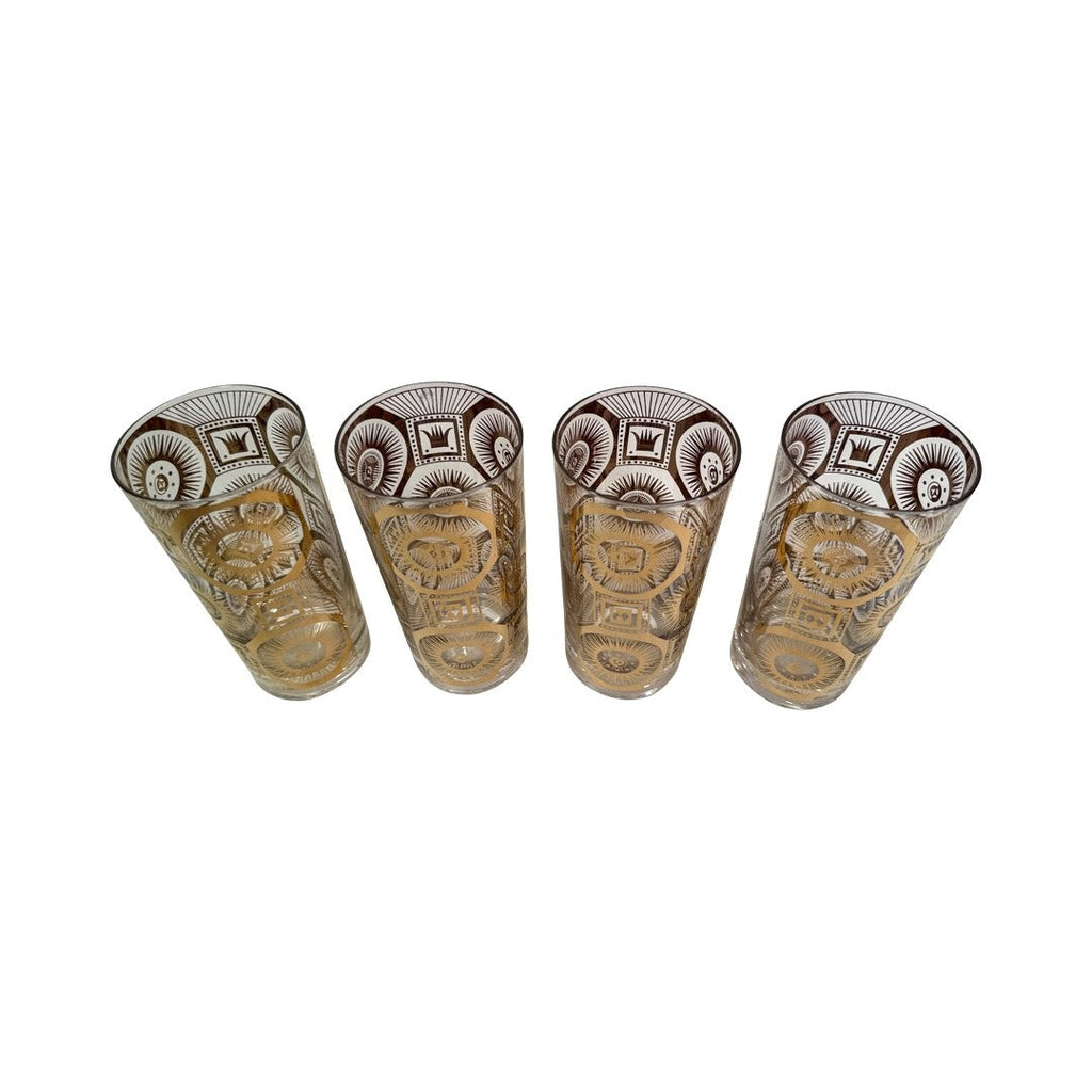 Georges Briard Signed Mid-Century Golden Celestial Glasses (Set of 4)