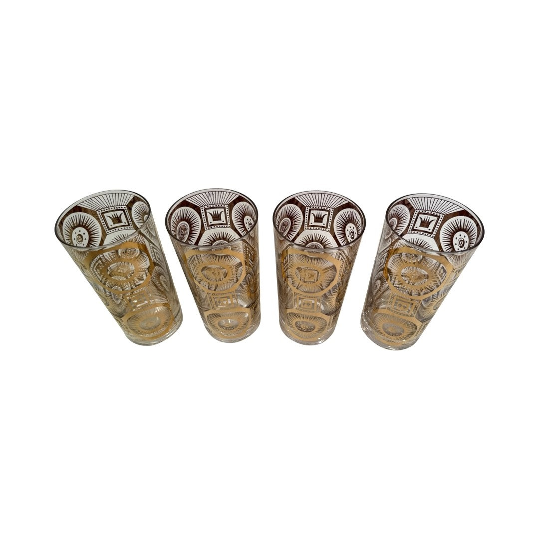 Georges Briard Signed Mid-Century Golden Celestial Glasses (Set of 4)