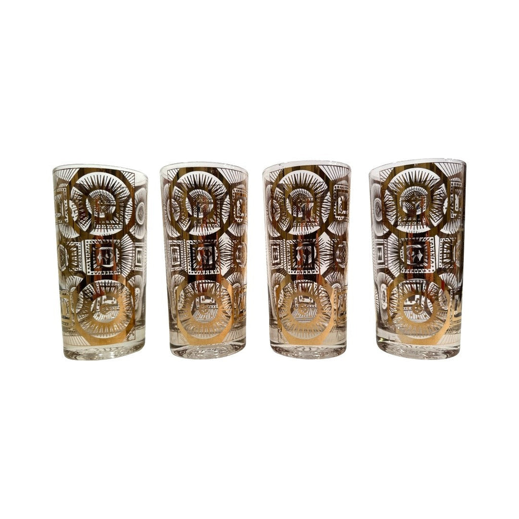 Georges Briard Signed Mid-Century Golden Celestial Glasses (Set of 4)