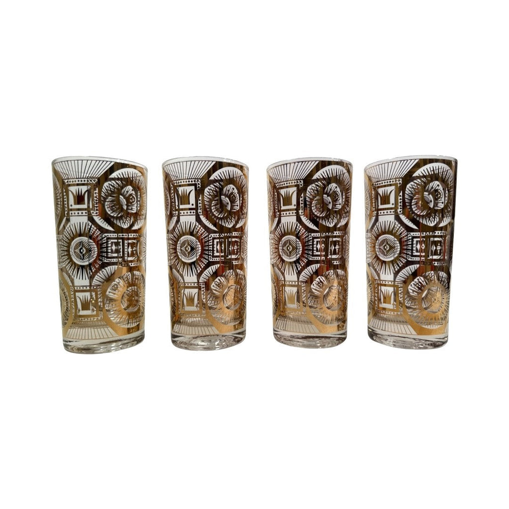 Georges Briard Signed Mid-Century Golden Celestial Glasses (Set of 4)